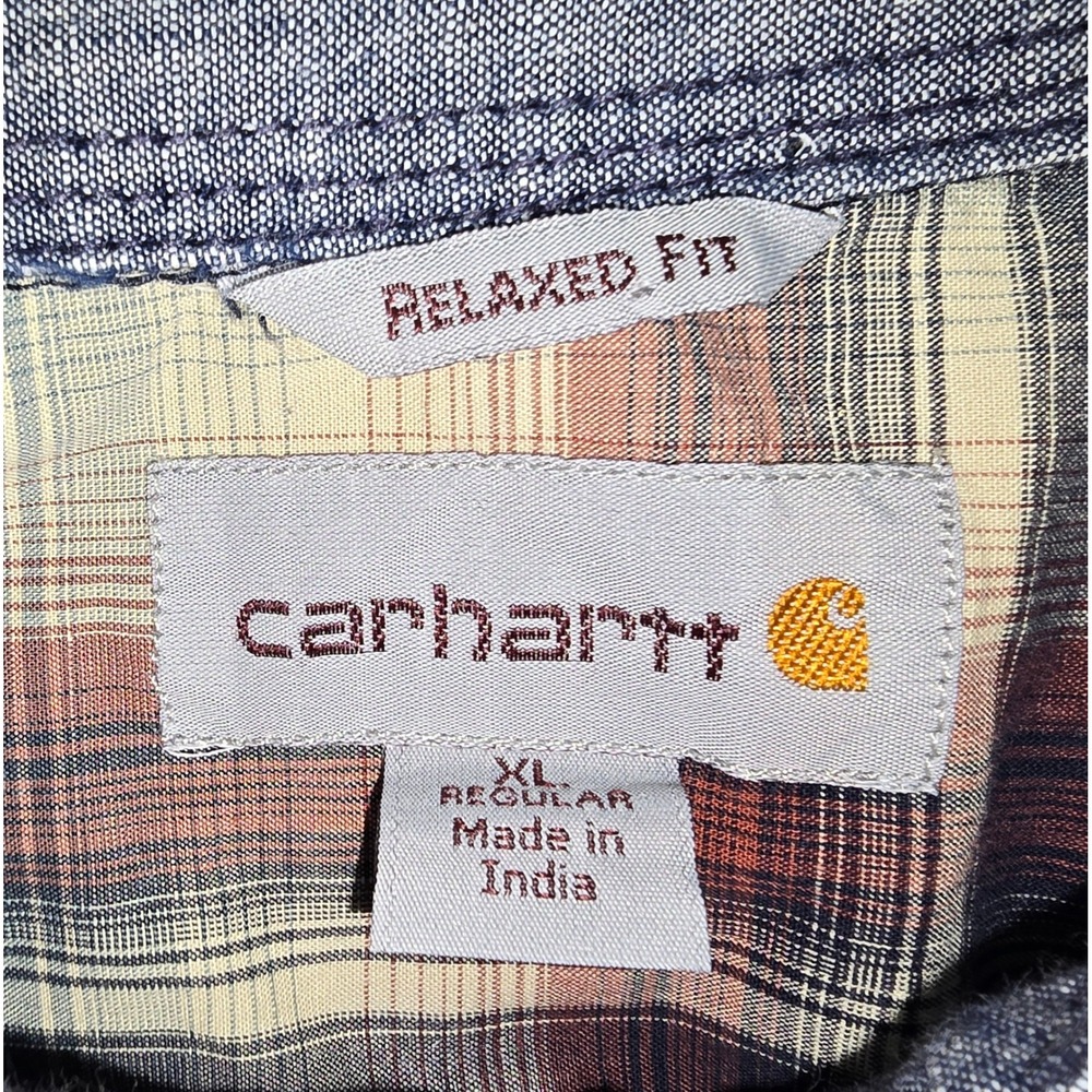 Carhartt Button Down Shirt Mens XL Red Blue Plaid Relaxed Fit Long Sleeve Snap - Picture 4 of 11